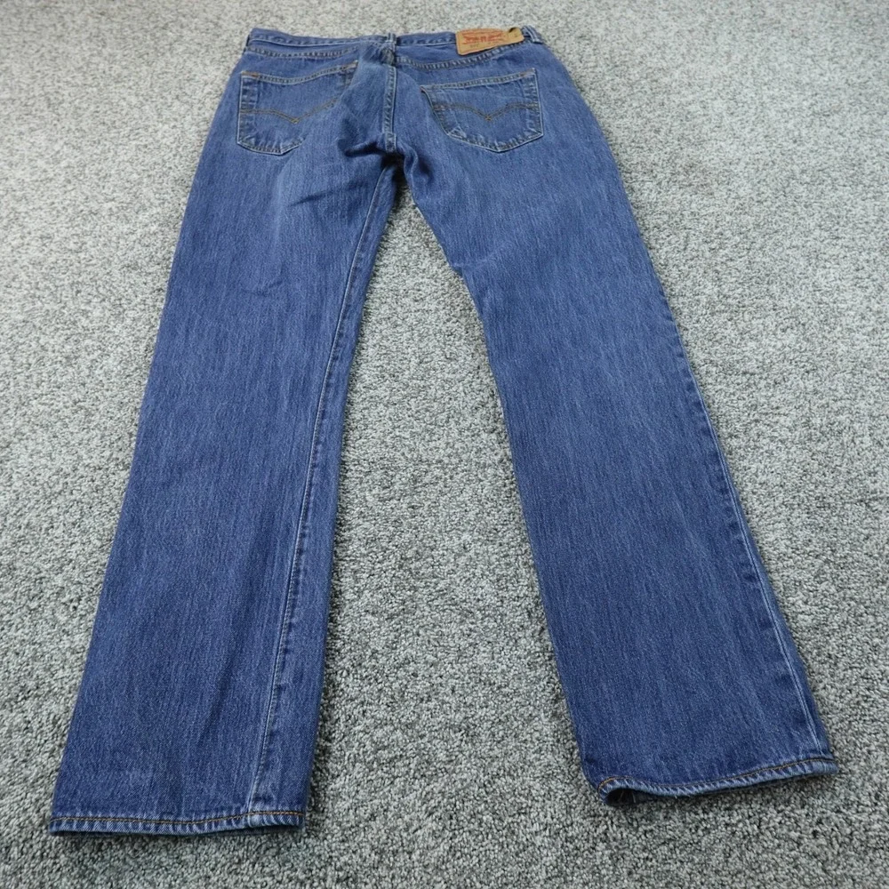 Levis Jeans Mens 34X32 Dark Blue Denim Pants 501 Straight Leg Button Fly Western